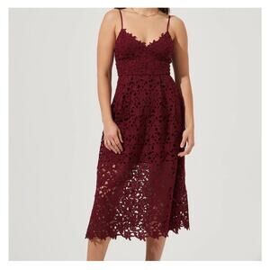 ASTR The Label Wine Red Lace Midi Dress Size XL